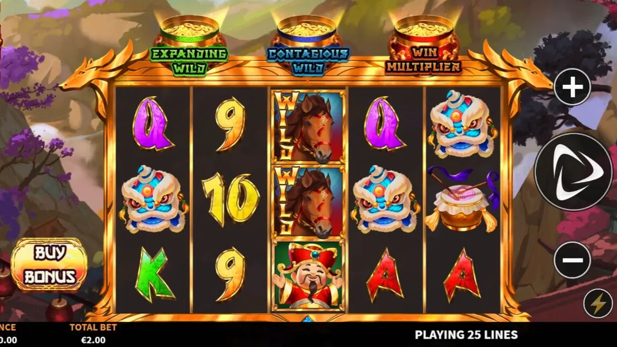 Tampilan visual slot 3 Wonders Luck of Stallion dengan tema kuda jantan dan elemen keberuntungan Tiongkok