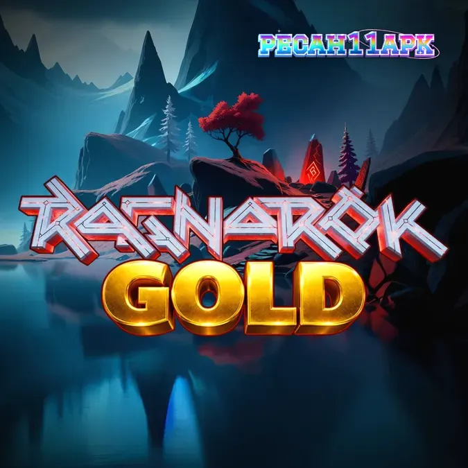 Pemandangan apokaliptik Norse dalam slot Ragnarok Gold dengan elemen visual api dan es.