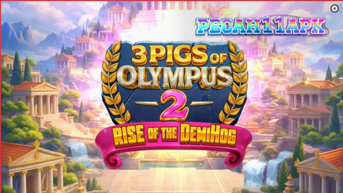 Tampilan visual slot 3 Pigs of Olympus 2 Rise of the DemiHog dengan tema mitologi Yunani